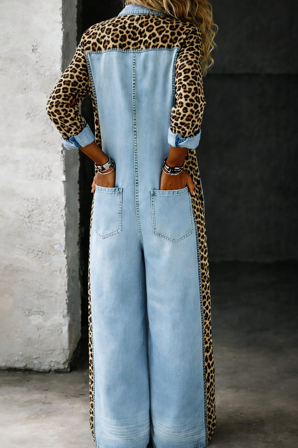 Florentina | Animal Print Denim Jumpsuit with Long Sleeves for Women