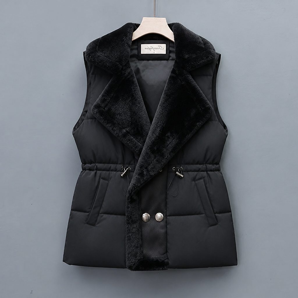 Frances | Puffer Vest with Faux Fur Collar and Drawstring Waist for Women