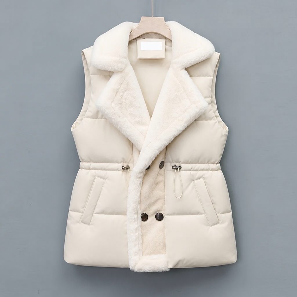 Frances | Puffer Vest with Faux Fur Collar and Drawstring Waist for Women