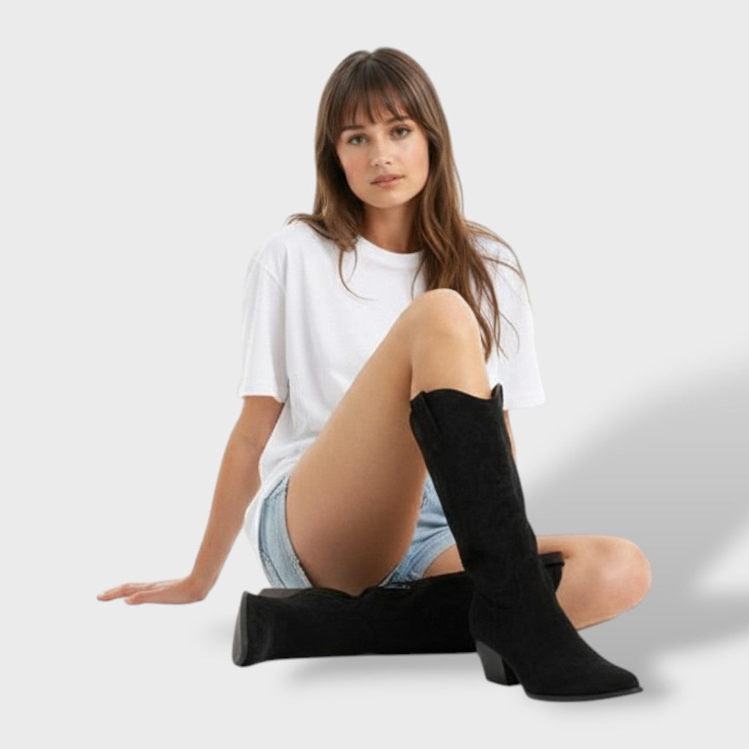 Women's Suede-Effect Cowboy Boots with Wide Heel