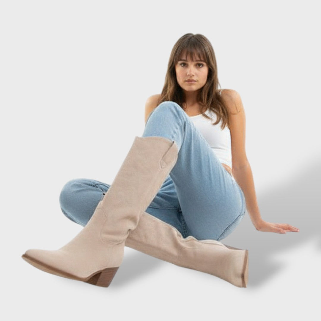Women's Suede-Effect Cowboy Boots with Wide Heel