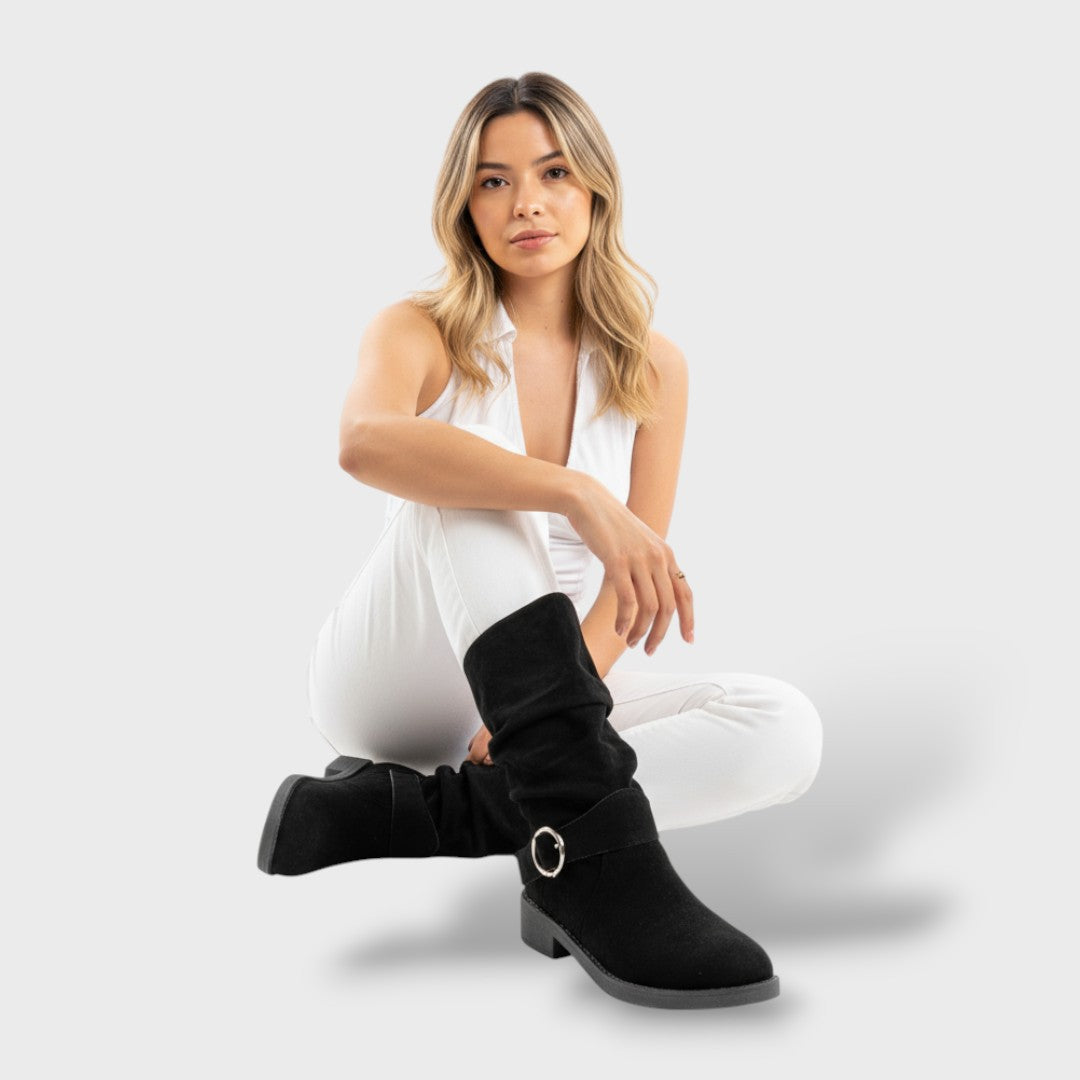Women's Suede-Effect Cowboy Ankle Boots with Block Heel