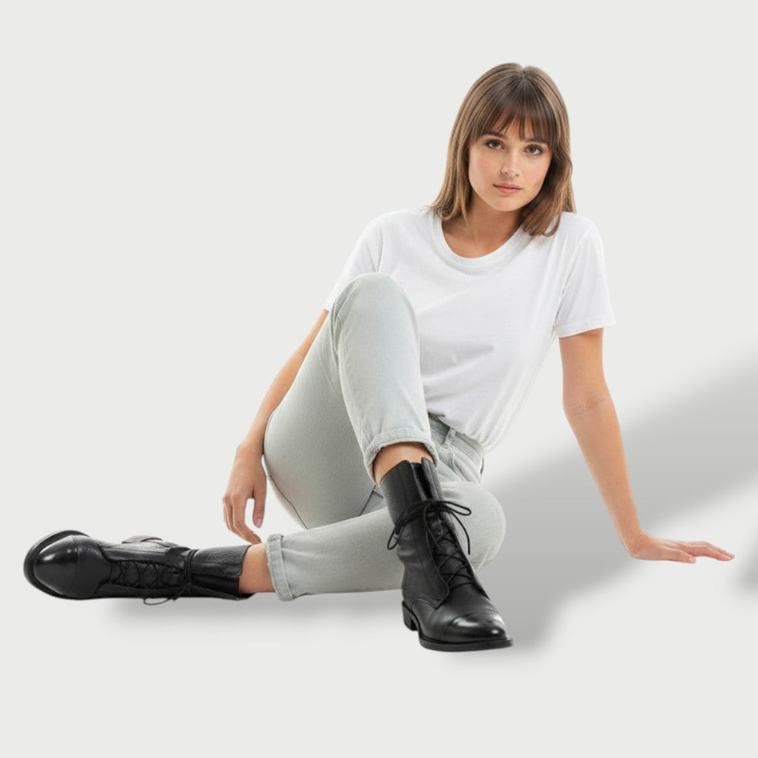 Women's Mid-Leather-Like Lace-Up Boots