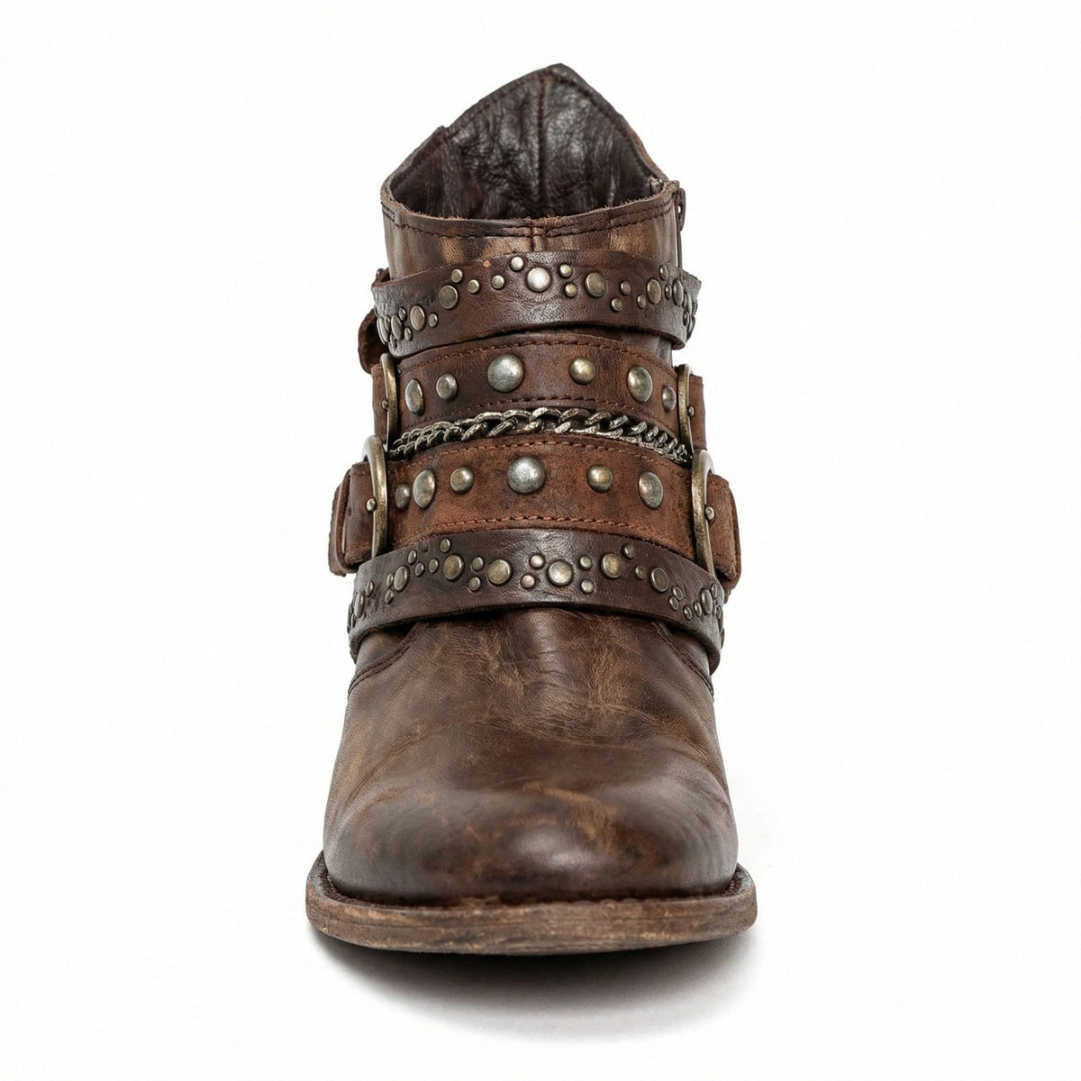 Kelly | Womens Studded Leather Ankle Boots with Buckles | Side Zip, Block Heel | Brown, Black and More US 4.5-11
