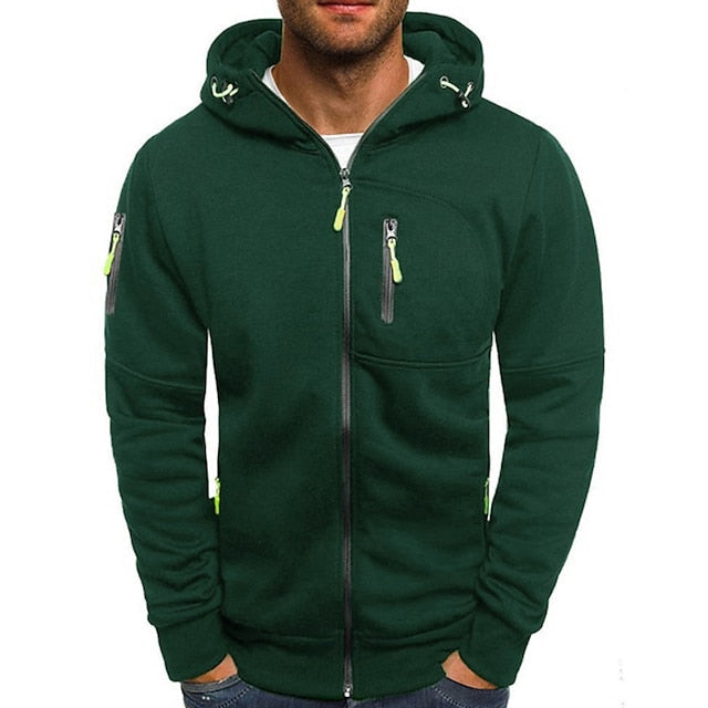 Men's Hooded Zip-Up Jacket, Long Sleeves, Chest Pocket