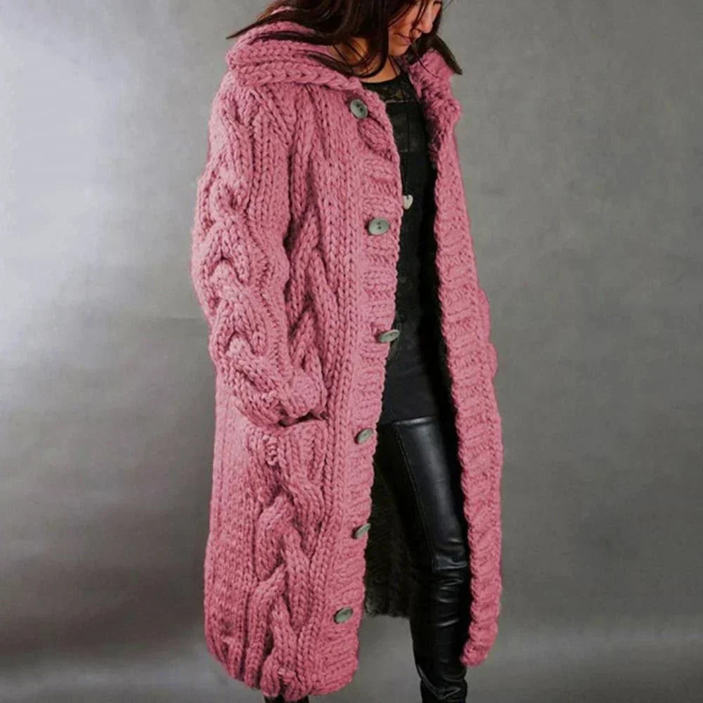 Women's Knee Length Winter Coat – Hooded Button Front Longline Coat