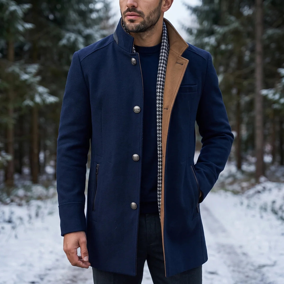 Garrick Stand Collar Wool Coat