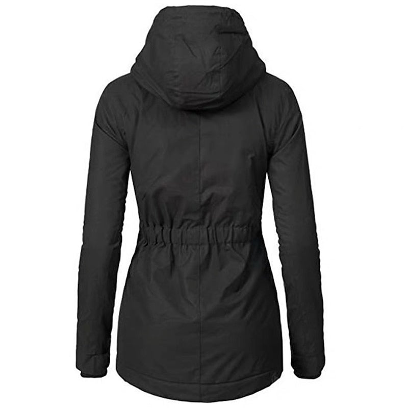 Women's Parka with Hood and Lining | Zip Closure, Pockets | For Winter | Size S-2XL | Army Green, Black, Light Green, Dark Blue