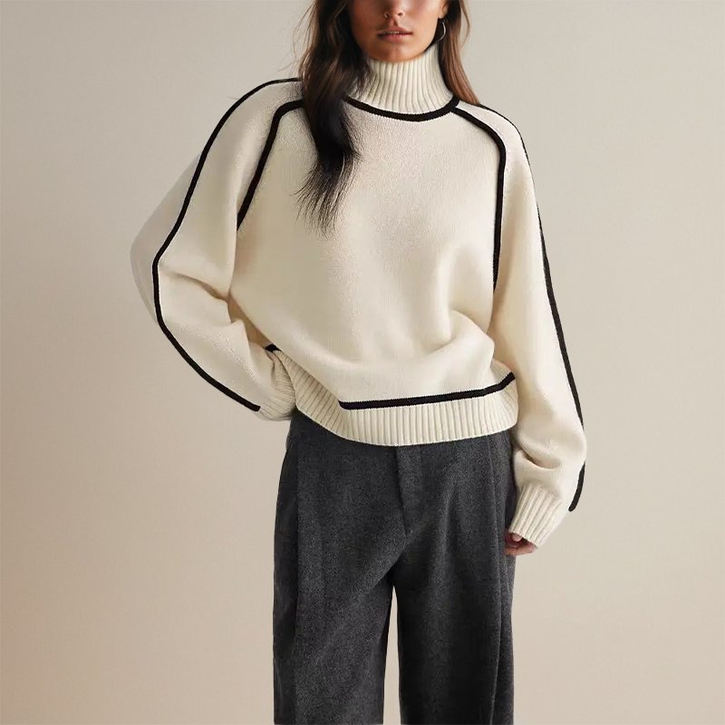 Ornella Contrast Piping Turtleneck Sweater