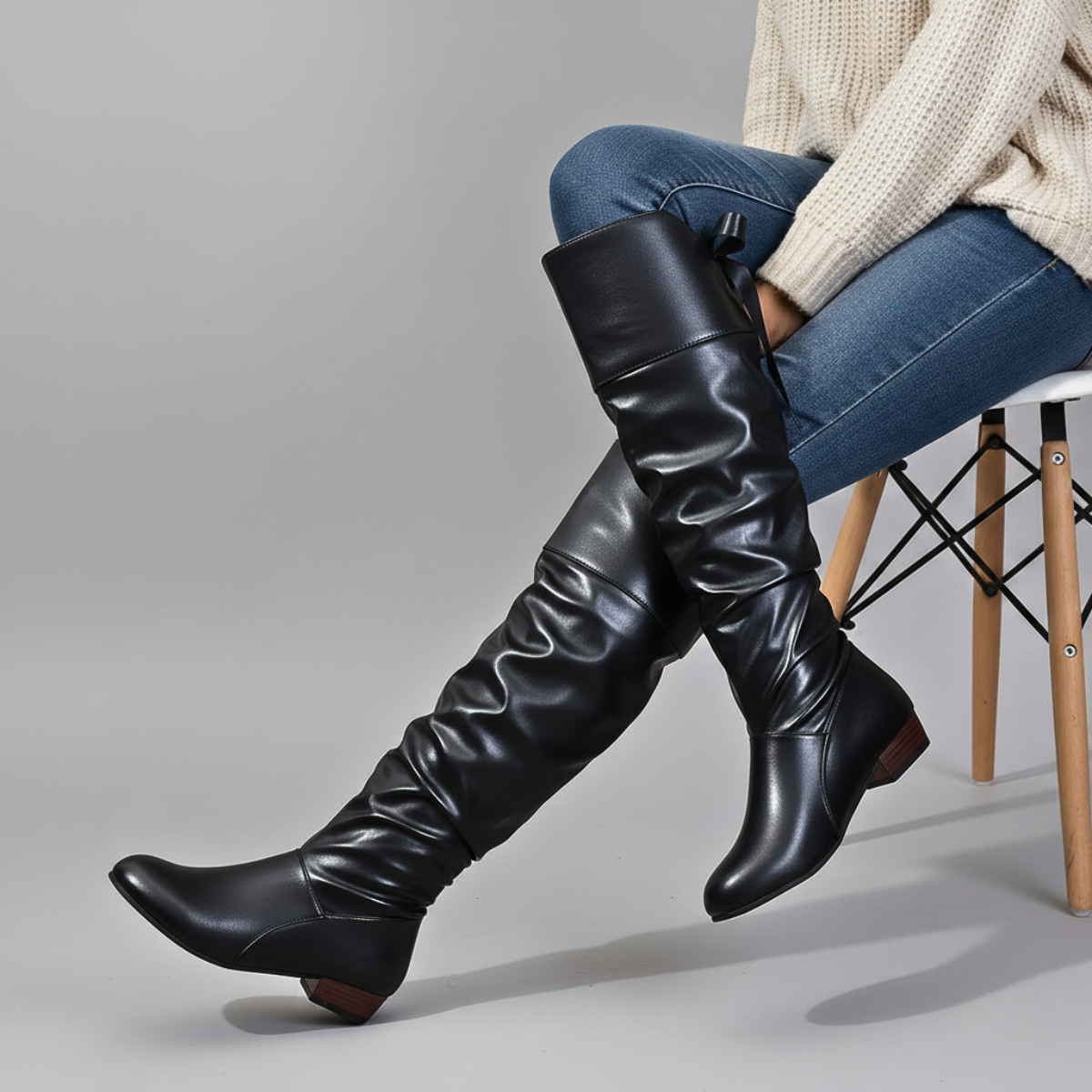 Geneva - Women's Slouched Knee-High Boots with Almond Toe