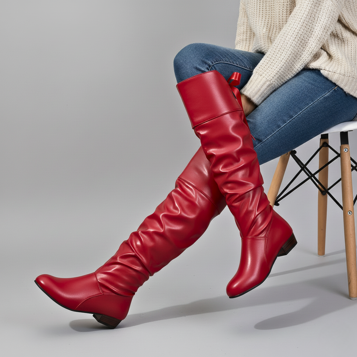 Geneva - Women's Slouched Knee-High Boots with Almond Toe