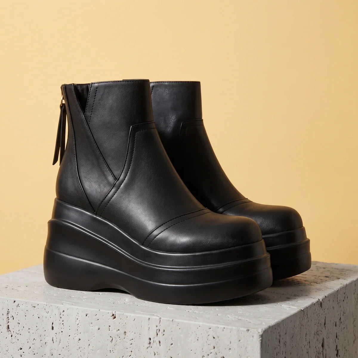 Genoveva Crease Resistant Leather Platform Booties