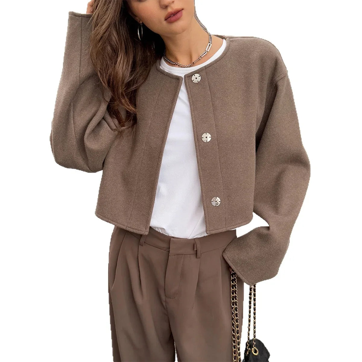 Georgina | Wool Blend Pea Coat with Long Sleeves and Button Front