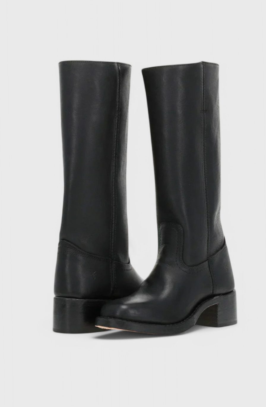 Geraldine | Women's Leather Look Stacked-Heel Knee-High Boots