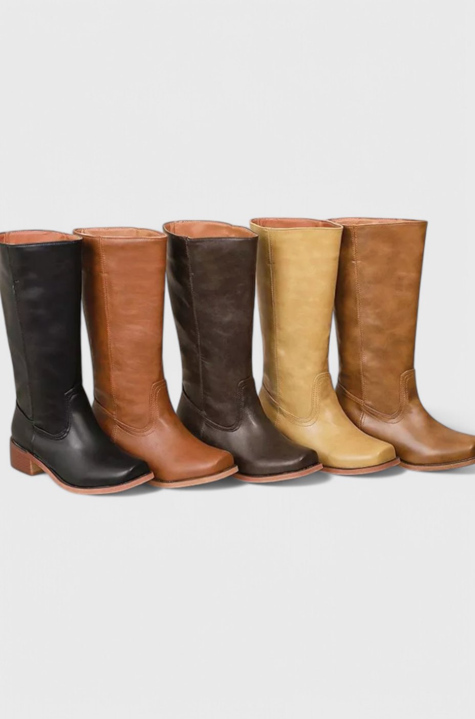 Geraldine | Women's Leather Look Stacked-Heel Knee-High Boots