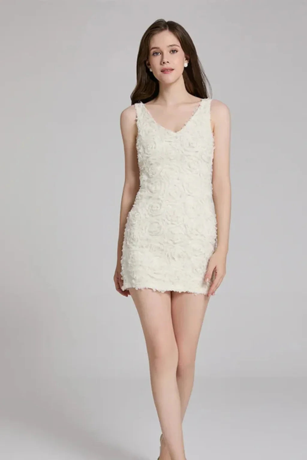 Gertrude | Sleeveless V-Neck Floral Cocktail Mini Dress with Cut