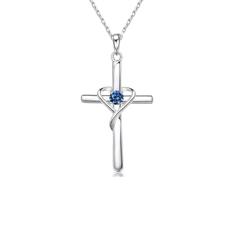 Sapphire Cross Necklace in White Gold | Elegant Pendant