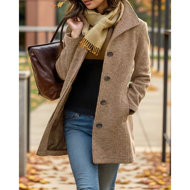 Women's Coat with Button Front and Pockets | For Winter | Size S-3XL | Purple, Khaki, Grey, Green, Black