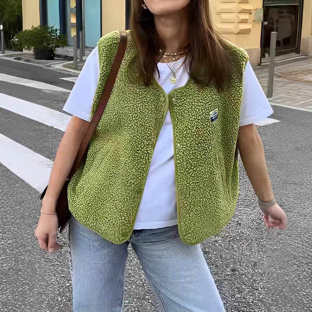 Women's Sleeveless Button-Front Textured Vest, V-Neck