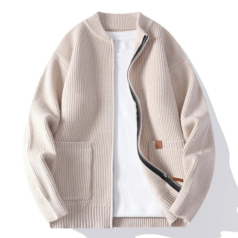 Gladys | Ribbed Knit Fleece Jacket with Zip Front and Patch Pockets