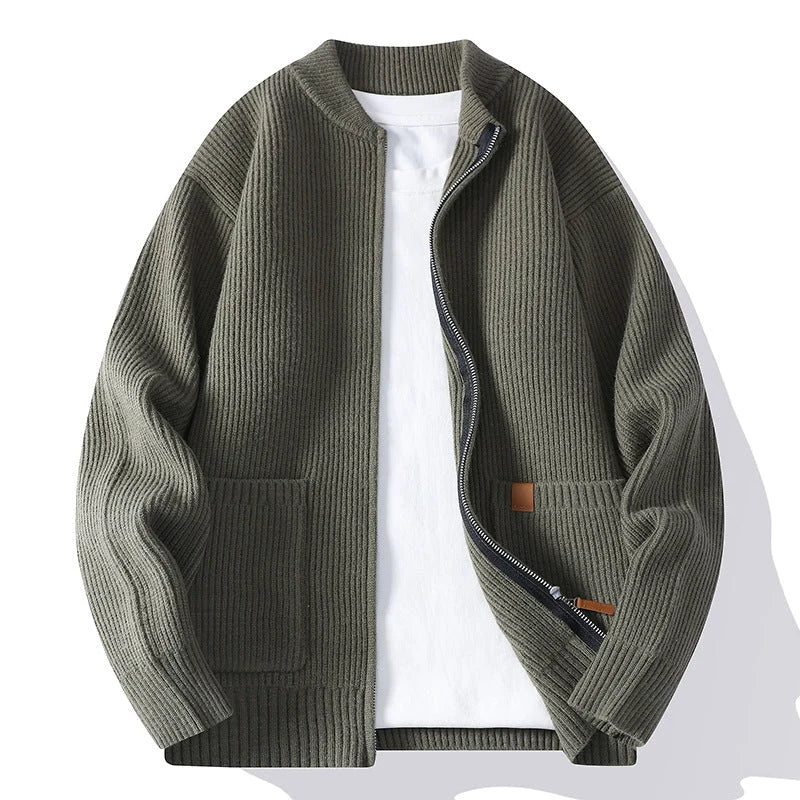 Gladys | Ribbed Knit Fleece Jacket with Zip Front and Patch Pockets