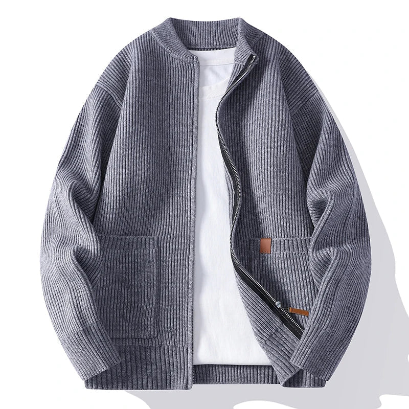 Gladys | Ribbed Knit Fleece Jacket with Zip Front and Patch Pockets