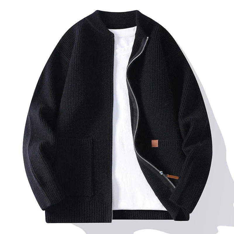Gladys | Ribbed Knit Fleece Jacket with Zip Front and Patch Pockets