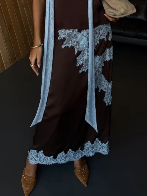 Gladys | Women's Lace Panel Midi Skirt with Zip Closure