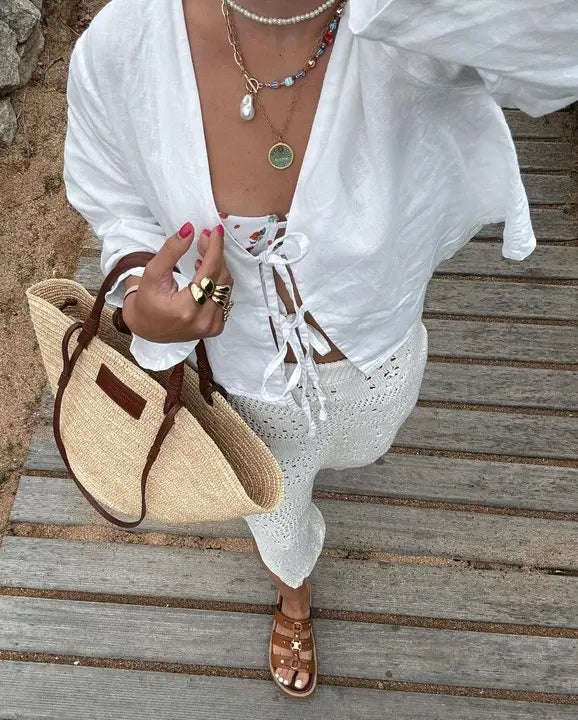 Gladys | Women's Tie Front Blouse with Long Sleeves
