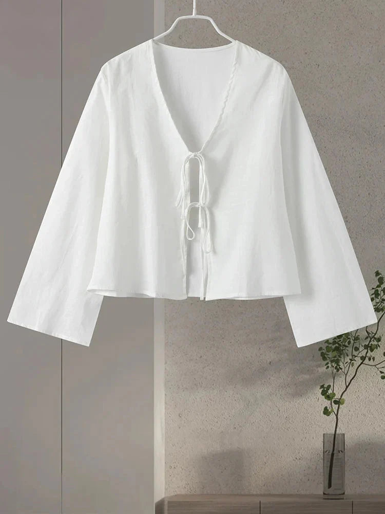 Gladys | Women's Tie Front Blouse with Long Sleeves