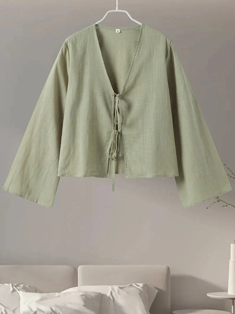 Gladys | Women's Tie Front Blouse with Long Sleeves