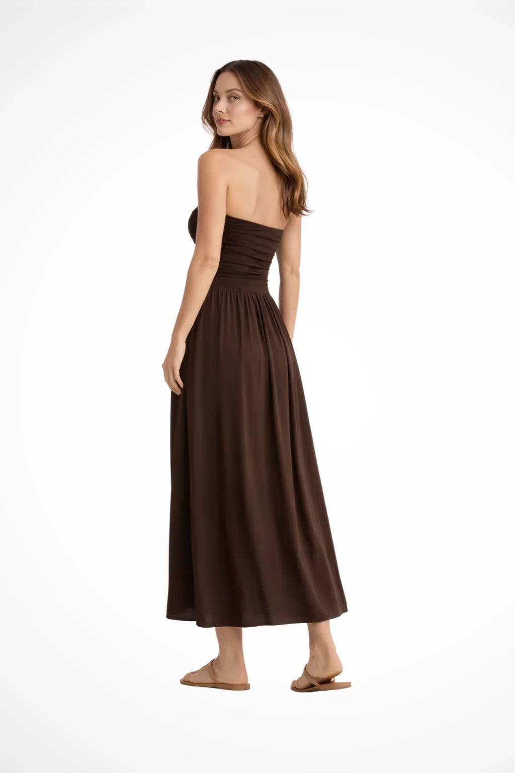 Grace | Smocked Brown Strapless Summer Beach Maxi Dress