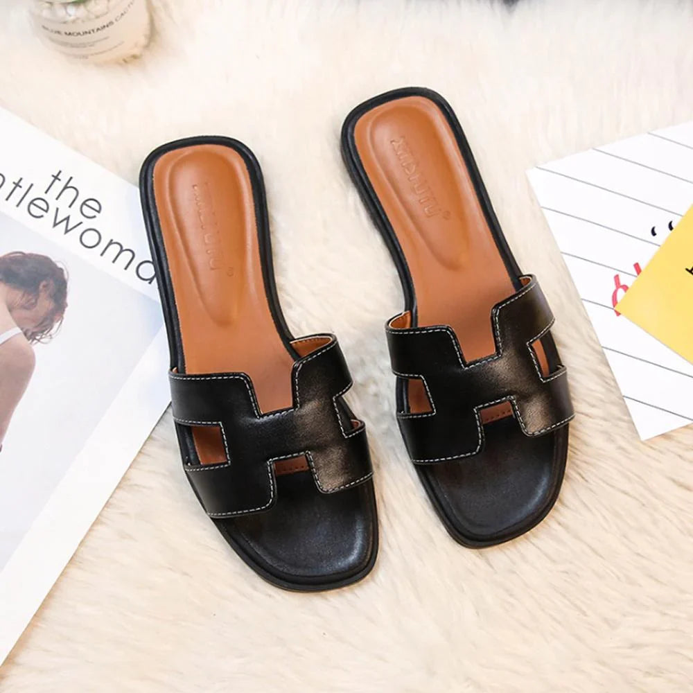 Grace | Women's Open Toe H Strap Slip On Sandals with Low Heel