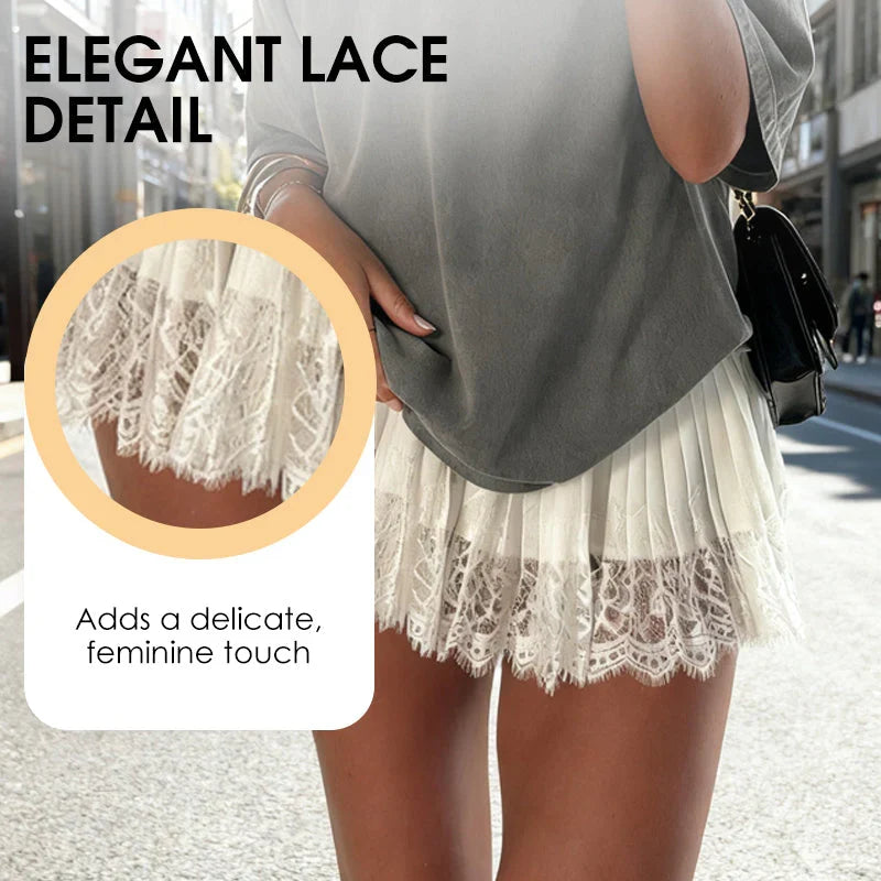Grace | Women's Pleated Lace Trim Midi Skirt