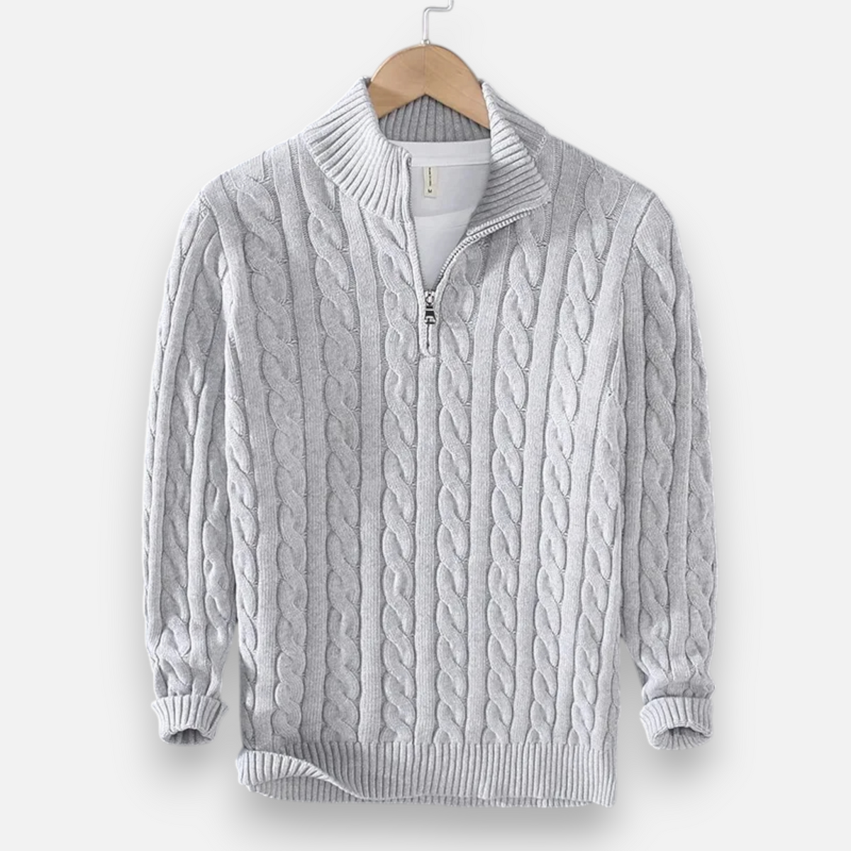Men's Cable Knit Quarter-Zip Mock Neck Sweater