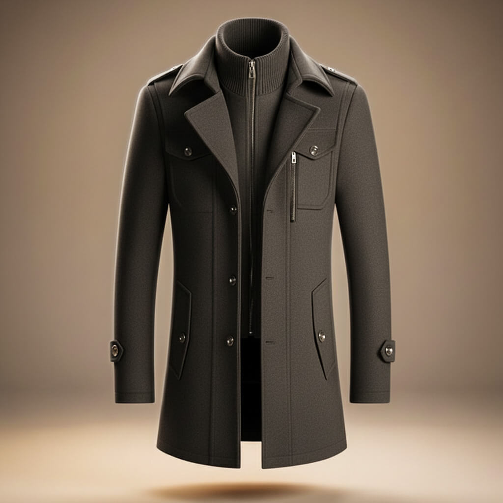 Marco | Mens Virgin Wool Blend Coat | Structured Collar, Chest Pocket, Warm yet Breathable | Brown, Navy and More XS-4XL