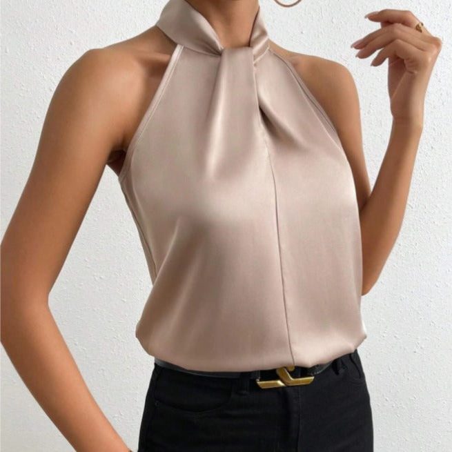 Graziella | Silk Halterneck Sleeveless Top for Women