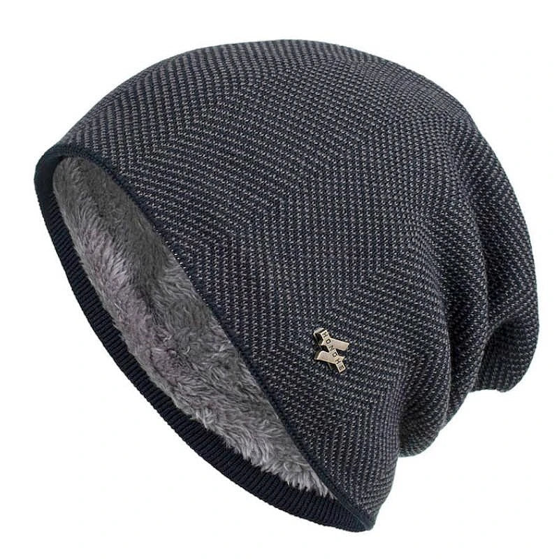 Alex | Unisex Herringbone Knit Beanie with Faux Fur Lining | Windproof, Stretch Slouch Fit | Burgundy, Charcoal and More