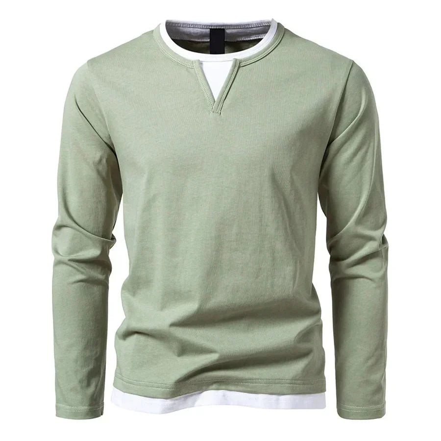Men's Henley Sweater, Long Sleeves, Split Neckline