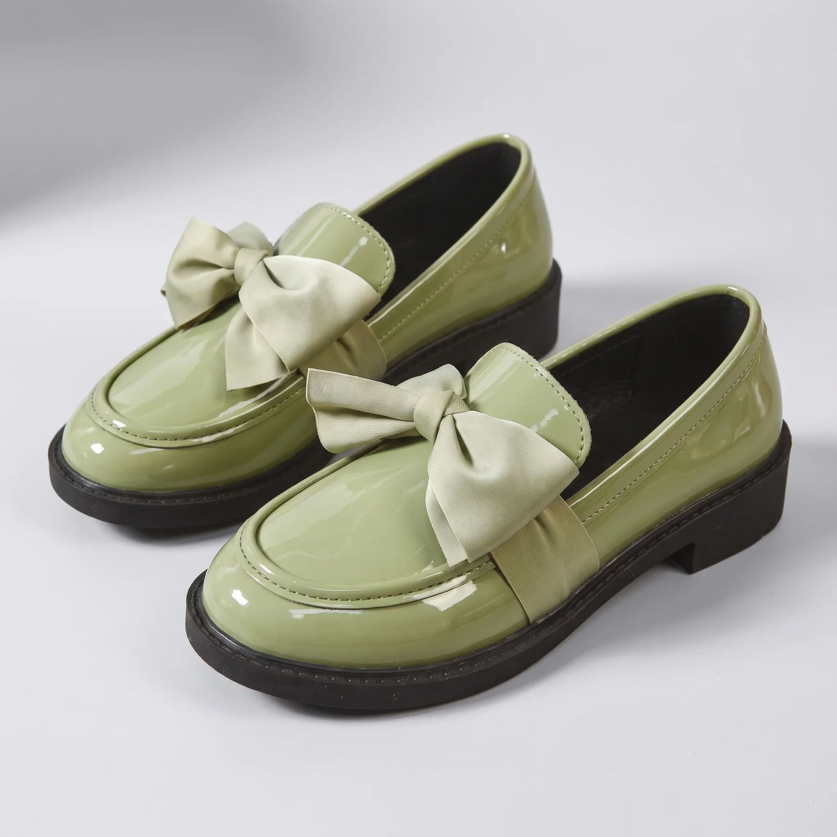 Gwendoline | Slip On Bow Loafer Platform Shoes with Chunky Heel