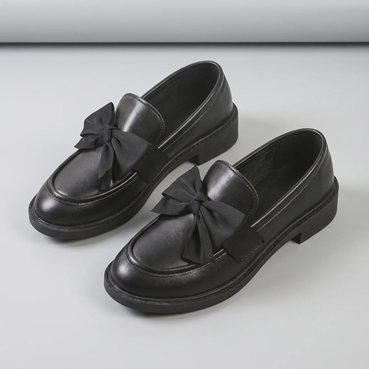Gwendoline | Slip On Bow Loafer Platform Shoes with Chunky Heel