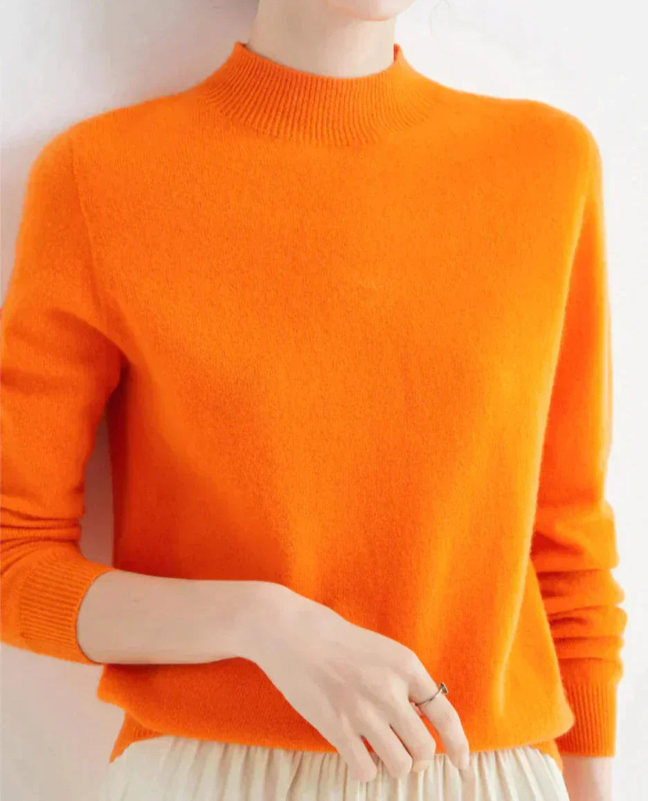Gwendoline | Women's Ribbed Mock Neck Cashmere Knit Sweater with Ribbed Cuffs