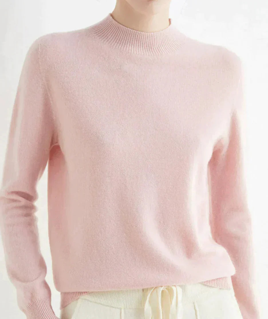 Gwendoline | Women's Ribbed Mock Neck Cashmere Knit Sweater with Ribbed Cuffs