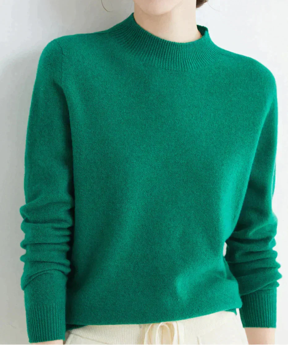 Gwendoline | Women's Ribbed Mock Neck Cashmere Knit Sweater with Ribbed Cuffs