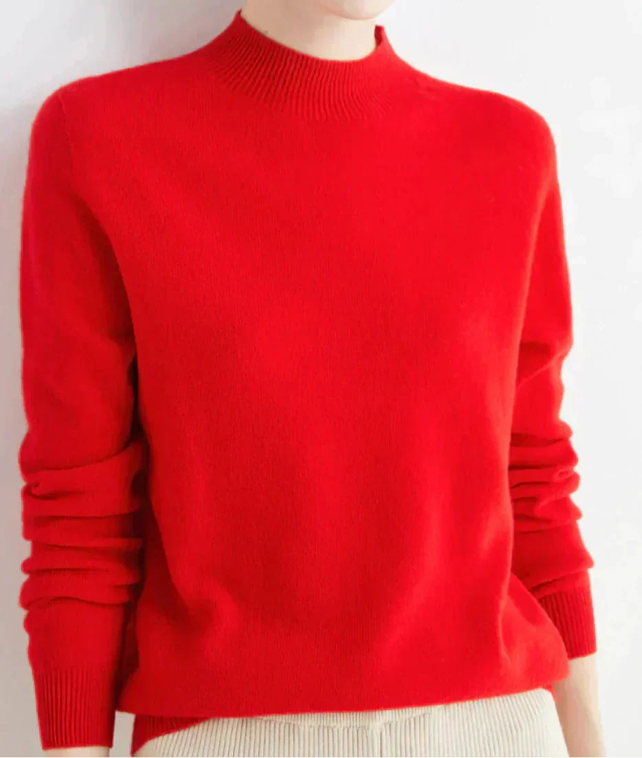 Gwendoline | Women's Ribbed Mock Neck Cashmere Knit Sweater with Ribbed Cuffs
