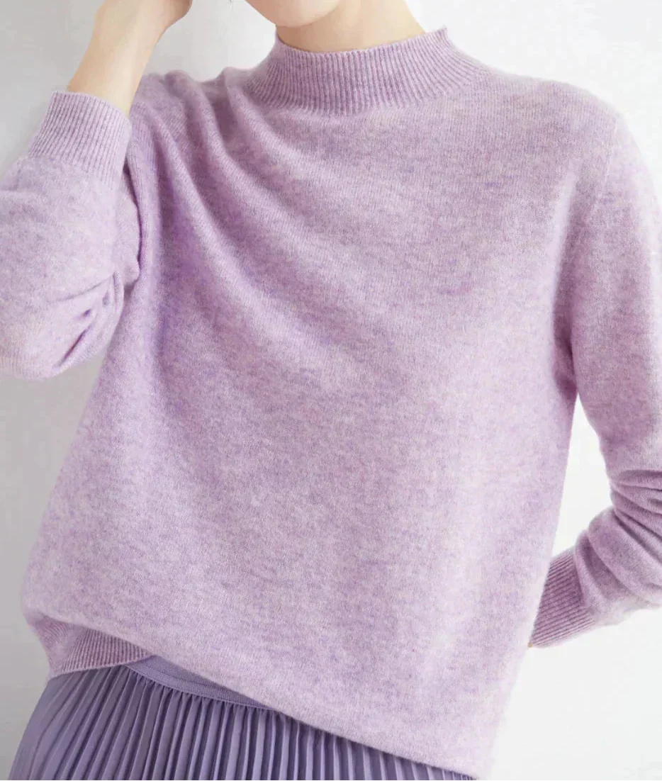 Gwendoline | Women's Ribbed Mock Neck Cashmere Knit Sweater with Ribbed Cuffs