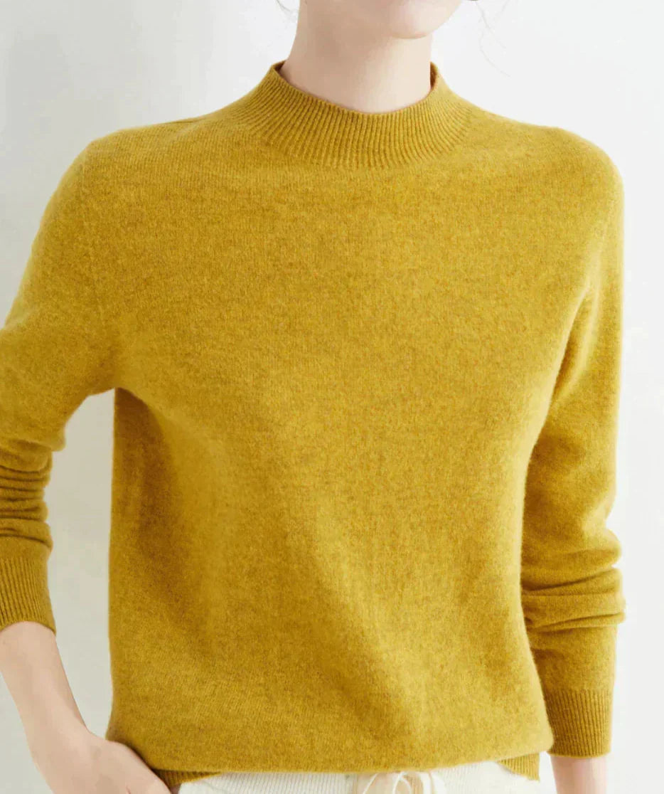 Gwendoline | Women's Ribbed Mock Neck Cashmere Knit Sweater with Ribbed Cuffs