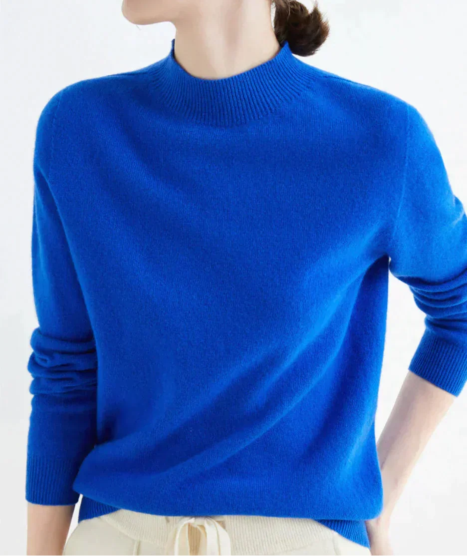 Gwendoline | Women's Ribbed Mock Neck Cashmere Knit Sweater with Ribbed Cuffs
