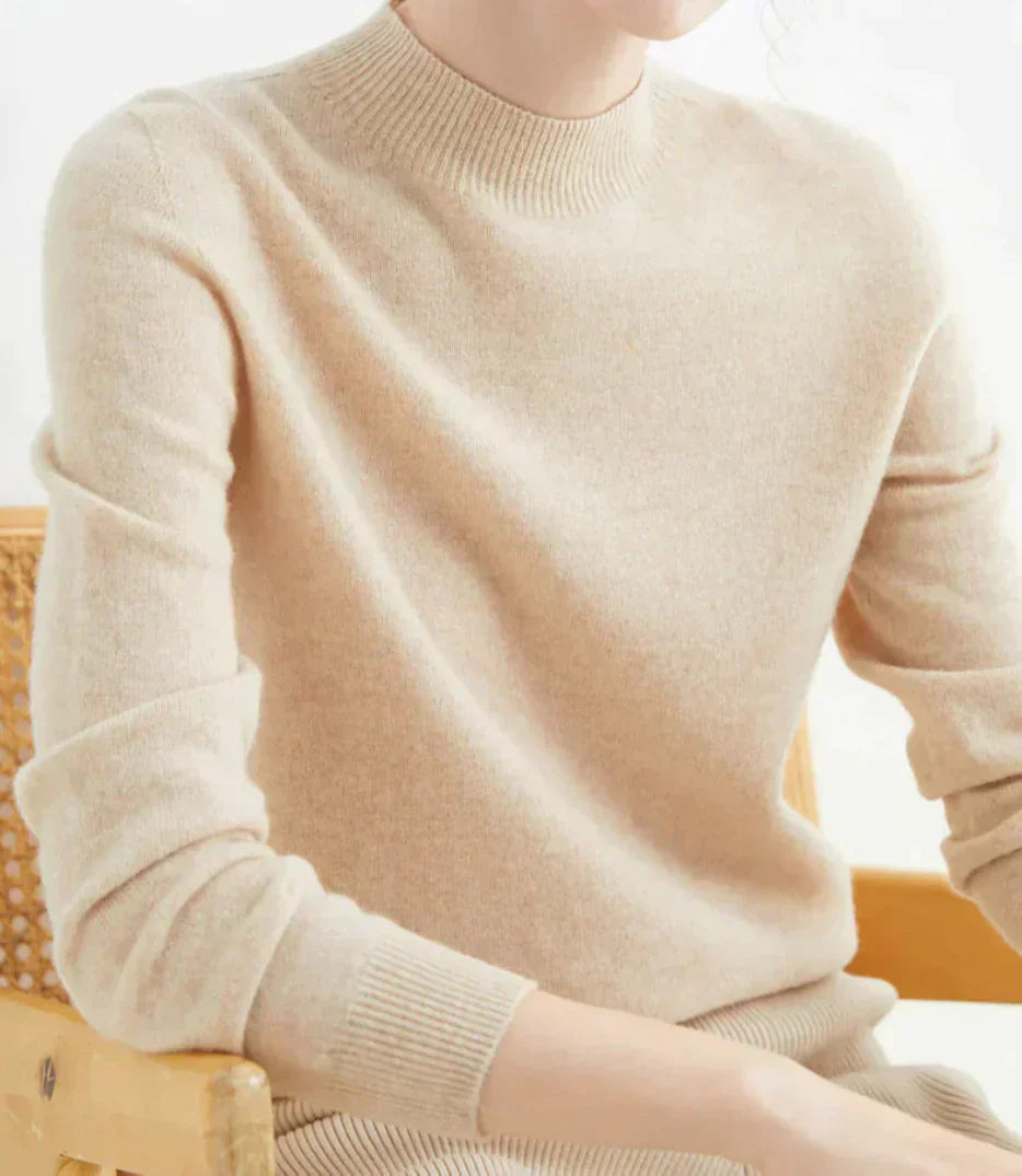 Gwendoline | Women's Ribbed Mock Neck Cashmere Knit Sweater with Ribbed Cuffs