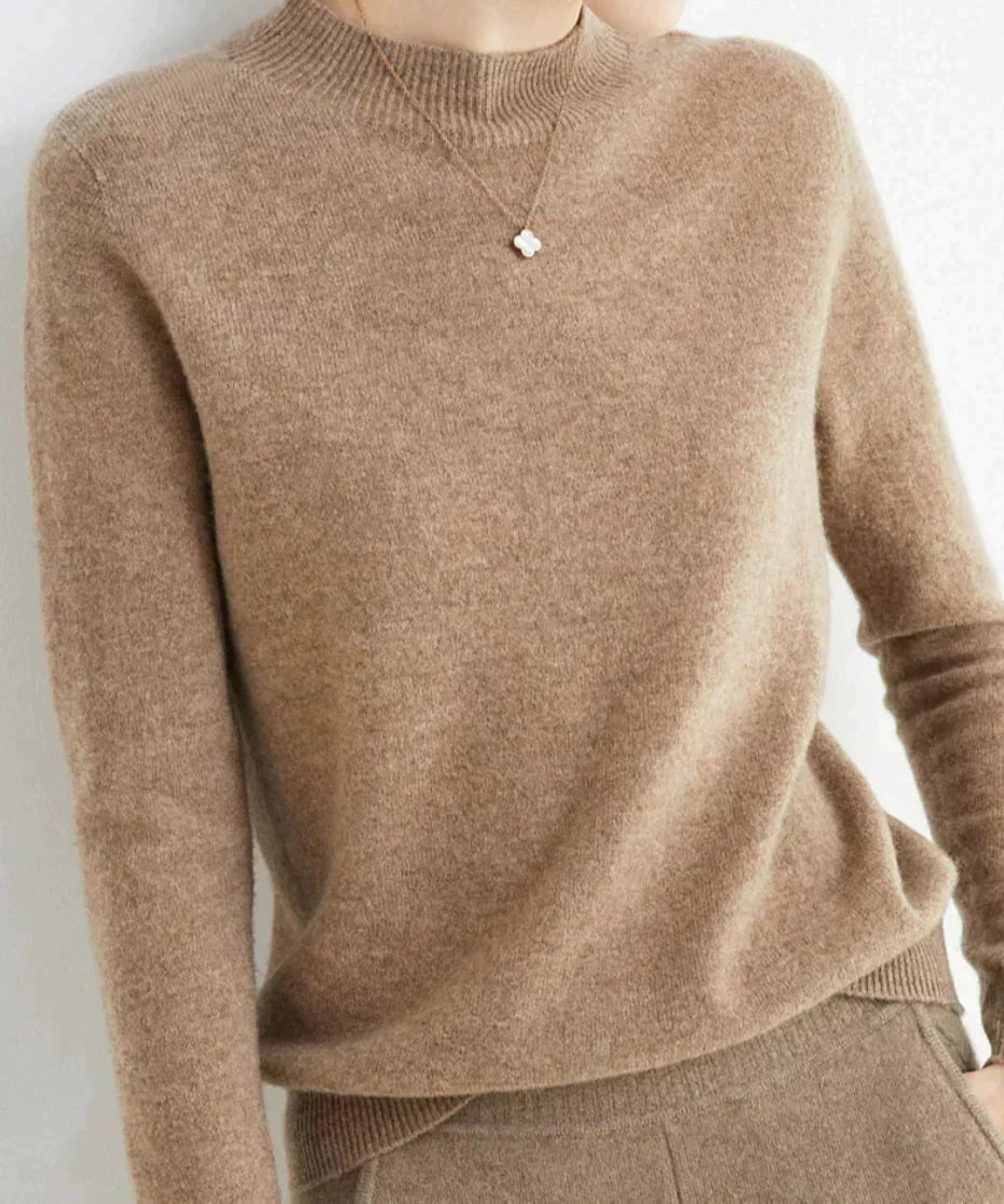 Gwendoline | Women's Ribbed Mock Neck Cashmere Knit Sweater with Ribbed Cuffs